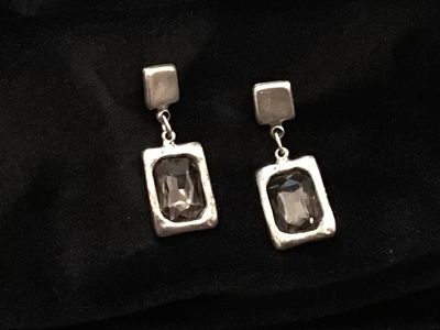 JJ NE-1355 Post Handmade Pewter Framed Dark Crystal Earrings