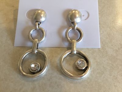 JJ NE-1506 Post Handmade Pewter Circles &amp; Clear Crystals Earrings