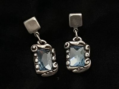 JJ NE-1525 Post Handmade Pewter Framed Blue Crystal Earrings