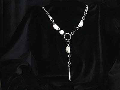 JJ NE-3880 Handmade Pewter Necklace w/Odd Shapes &amp; Clear Crystals