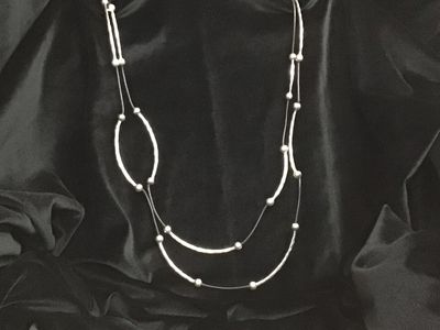 JJ NN047-1047A Long Black Leather w/Handmade Pewter Beads
