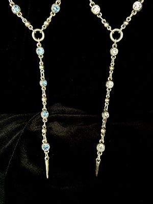 JJ NN-3503 Handmade Pewter Long Necklace w/Small Crystals &amp; Crystal Drop