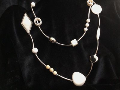 JJ NK-1301 Stainless Steel &amp; Assorted White &amp; Brown Beads Necklace