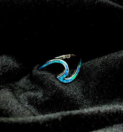 JJ OBWV04  Sterling Silver w/Blue Opal Wave Ring  (SIZE: 5)