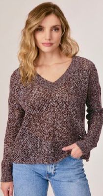 J Society 2071 Twisted-V Mesh V-Neck Sweater