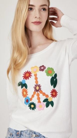 J Society 2941 Crew Nk Peace Swtr wht MED, Size: Med