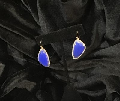Tonobi Ear2422 Pave&#39; Bezel Around Blue Stone Gold Vermeil Hook Earrings