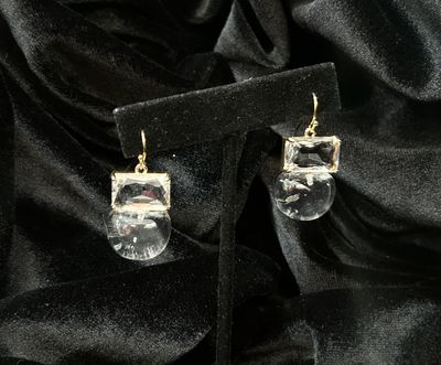 Tonobi Ear2421 Clear Crystal Rectangle &amp; Clear Resin Bubble Gold Vermeil Hook Earrings