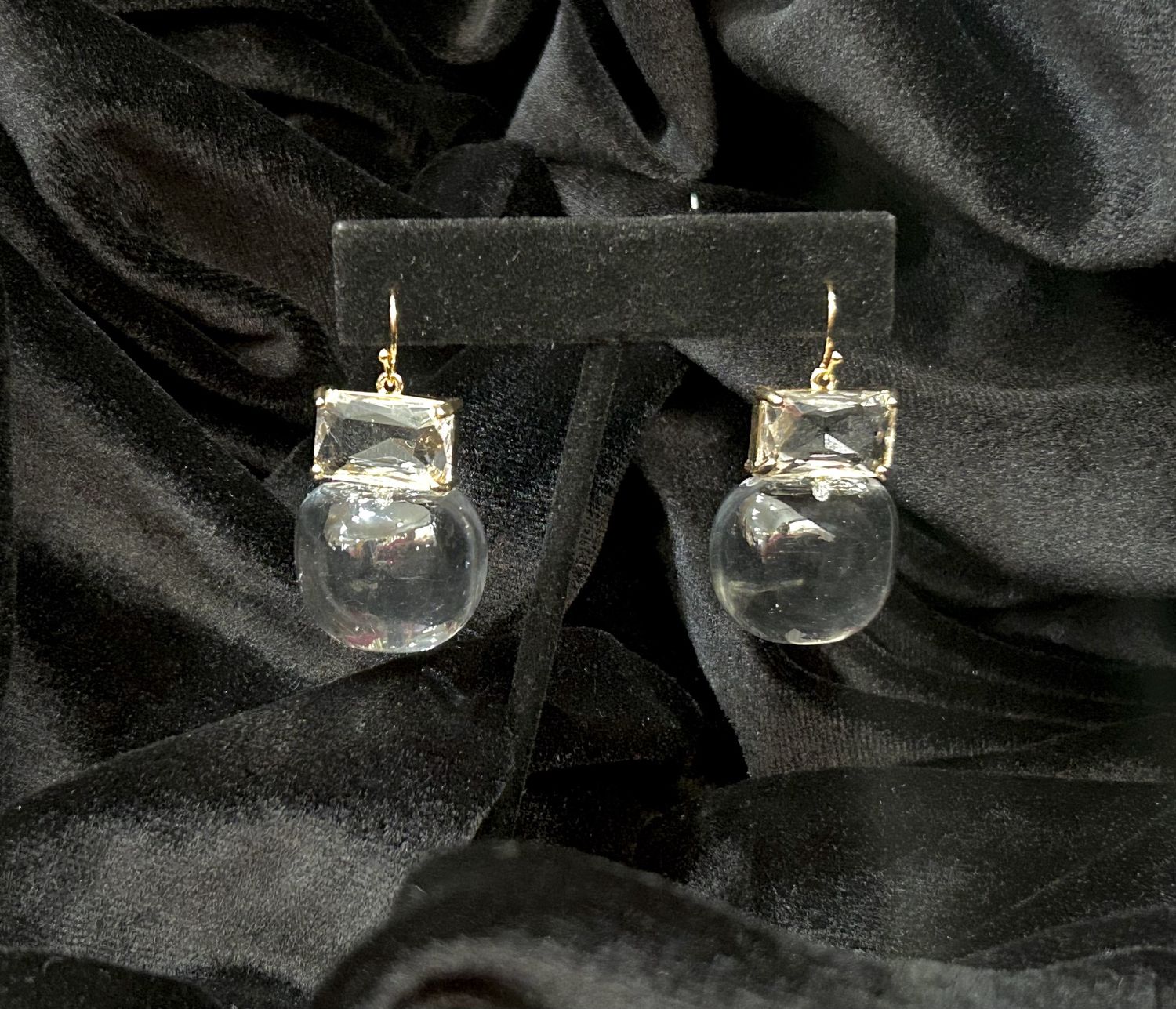 Tonobi Ear2438 Clear Crystal Rectangle &amp; Large Clear Bauble Gold Vermeil Hook Earrings