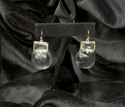 Tonobi Ear2438 Clear Crystal Rectangle &amp; Large Clear Bauble Gold Vermeil Hook Earrings