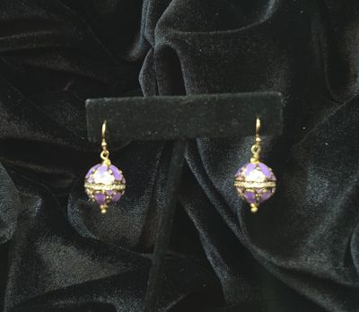 Tonobi Ear2424 Lavender Enamel, Pave&#39; Crystals, &amp; Gold Vermeil Design Cinderella Balls Hook Earrings