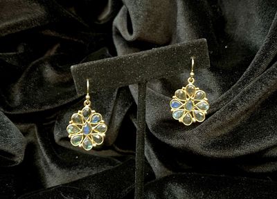 Tonobi Ear2430 Gold Vermeil Wrapped Tiny Teardrop Labrodorite Stone Pinwheel Hook Earrings