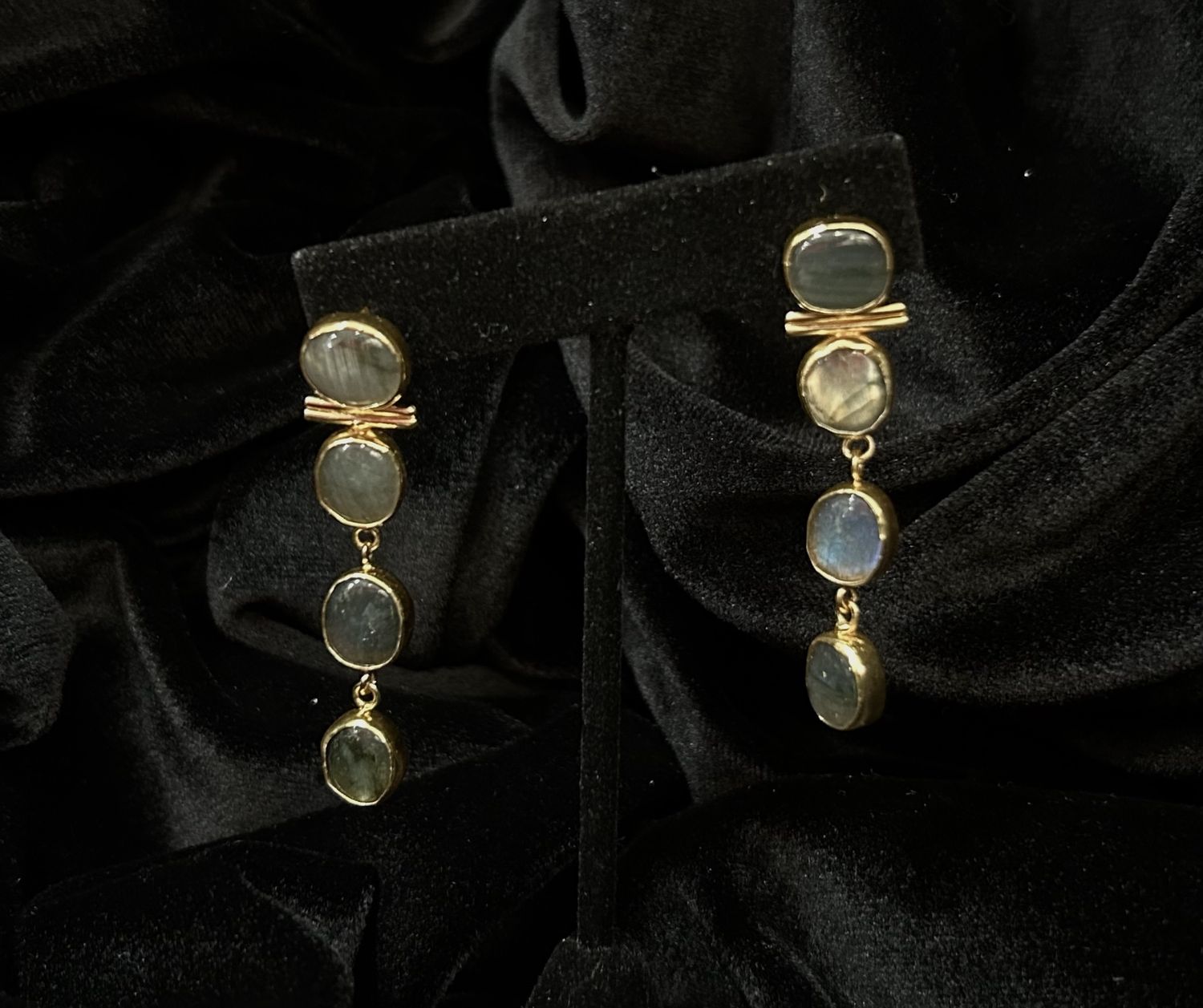 Tonobi Ear2414 Gold Vermeil &amp; Multi Labradorite Stone Drop Post Earrings