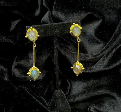 Tonobi Ear2427 Ornate Gold Vermeil Wrapped Labradorite Stud w/Gold Vermeil Bar &amp; Wrapped Labradorite Stone Earrings