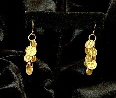 Tonobi Ear2428 Gold Vermeil Hammered Disc Fringe Hook Earrings