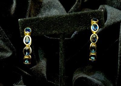 Tonobi Ear2401 Gold Vermeil &amp; Blue Quartz Ovals Hoop Earrings