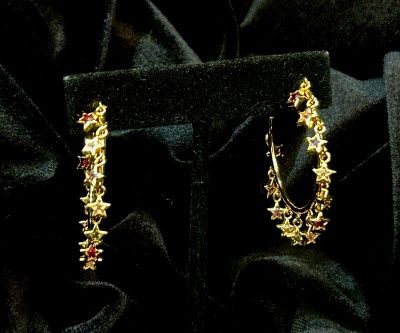 Tonobi Ear2402 Gold Vermeil &amp; Multi-Colored Tiny Star Dangles Hoop Earrings
