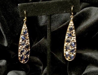 Tonobi Ear2417 Pave&#39; Blue Quartz &amp; CrystalsTeardrop Rose Gold Vermeil Hook Earrings