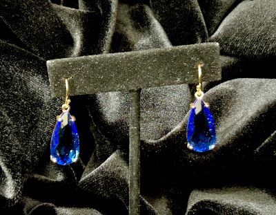 Tonobi Ear2432 Royal Blue Teardrop Gold Vermeil Hook Earrings