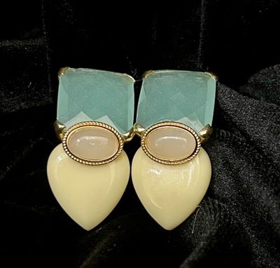 Tonobi Ear2434 Chalcedony Square &amp; Heart w/Oval Center Gold Vermeil Clip Earrings