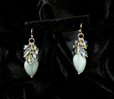 Tonobi Ear2435 Blue Quartz w/Bauble Drops Gold Vermeil Hook Earrings