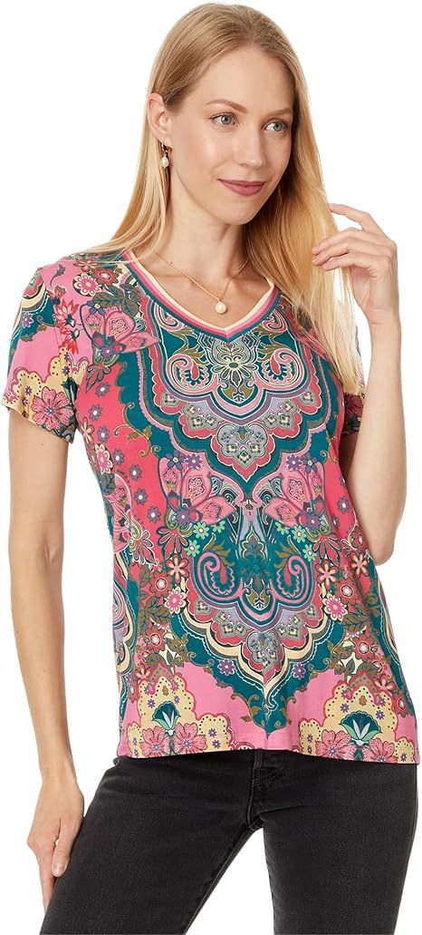 Johnny T19724 Janie Favorite Short Sleeve V-Neck Tee - Paisley Melody, Size: XS