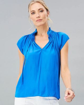 Lola + Sophie T6115 Smocked Mock Neck Top