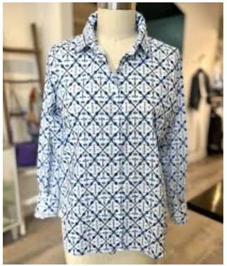 Elliott 86479 Button Shirt Blue &amp; White Moroccan Print