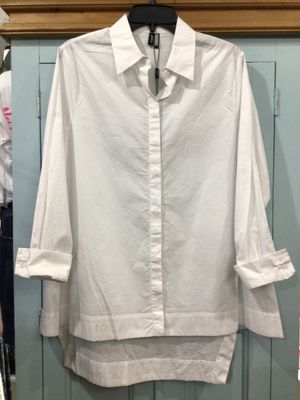 RAVEL E919640 Cotton Button-Down Hi-Low Hem Long Sleeve Tunic