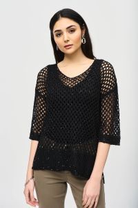 Joseph 241922 Open Stitch Sweater with Sequins, Size/Color: SM/BLACK
