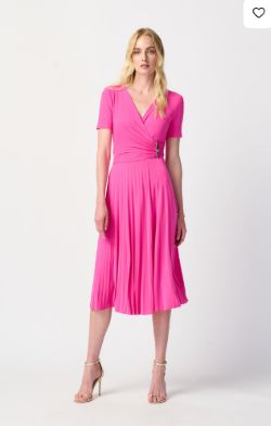 Joseph 241013 Silky Knit Pleated Wrap Dress, COLOR: PINK, Size: 14