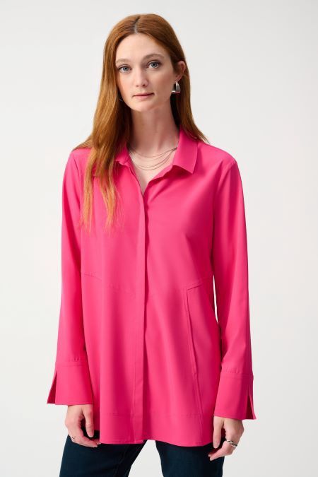 Joseph 243958 Woven Button-Down Blouse With Pockets, Size/Color: SM/PINK