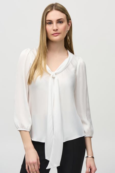 Joseph 244077 Satin Top with Bow Tie Neckline, COLOR: VANILLA, Size: 6