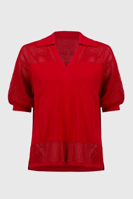 Joseph 251925 Sweater Knit Pullover w/Pointelle Detail, COLOR: RED, Size: XS