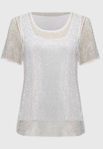 Joseph 251951 Two-Piece Rhinestone Mesh Top And Camisole, COLOR: VANILLA, Size: XS