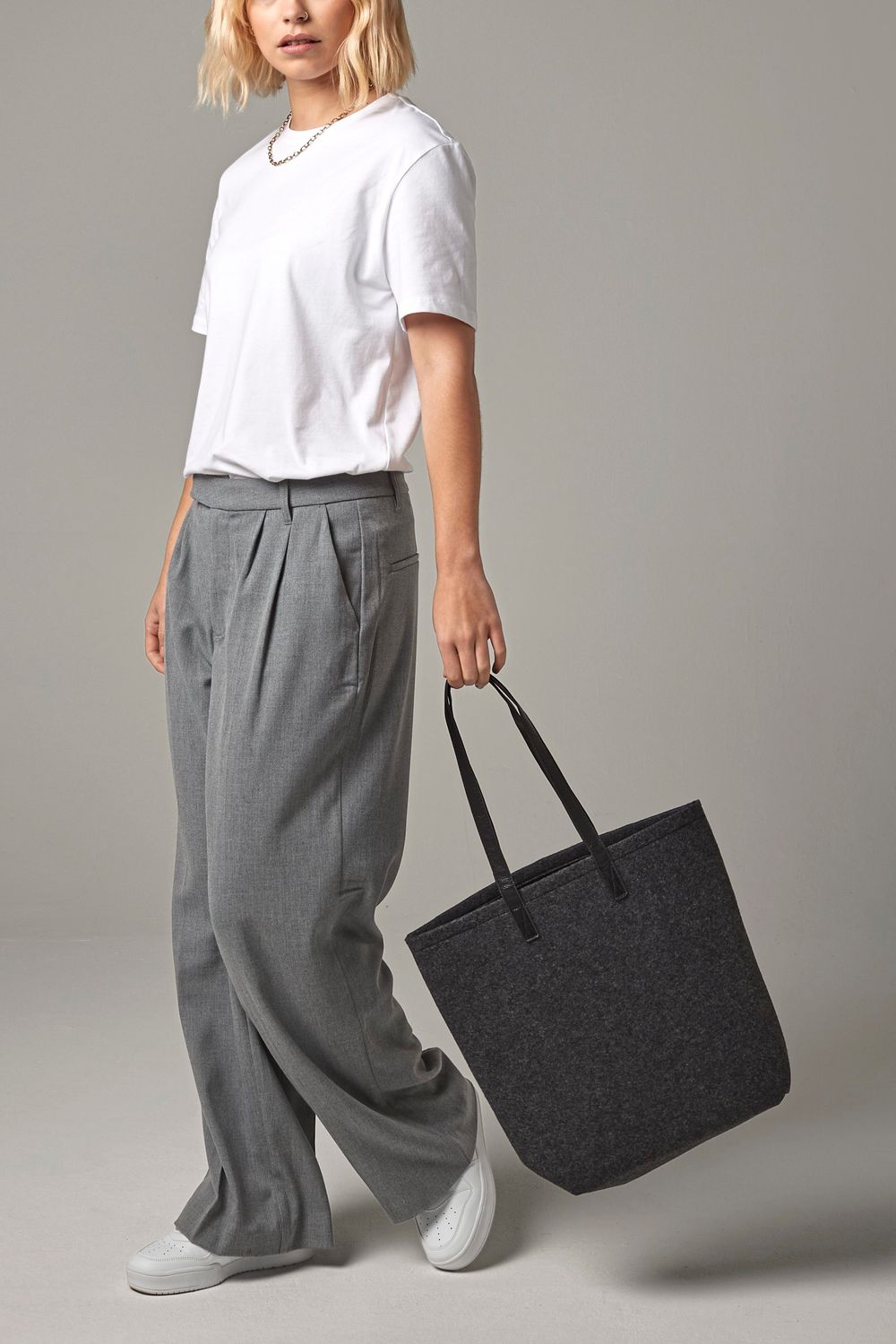 Shopper met leder handvat