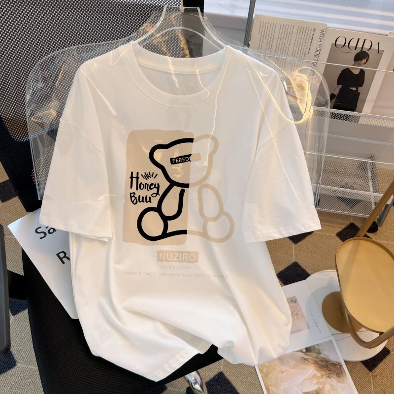 Summer Short-sleeved T-shirt Women&#39;s Cotton New 2024 Trendy Brand Round Neck Top