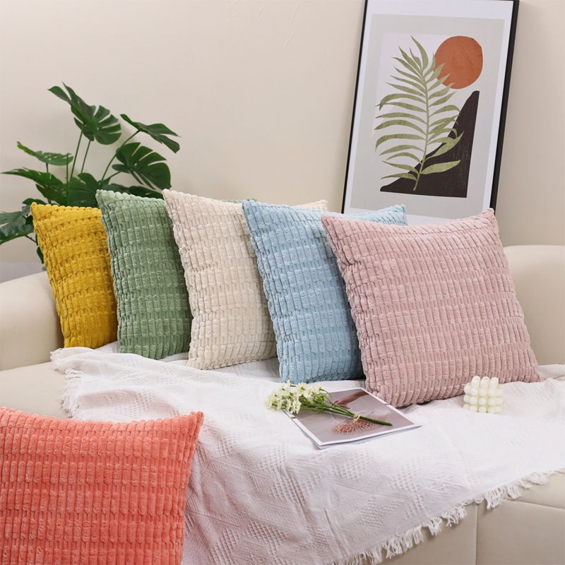 Corduroy Pillow Wheat Grain Cushion Cover Plain Color