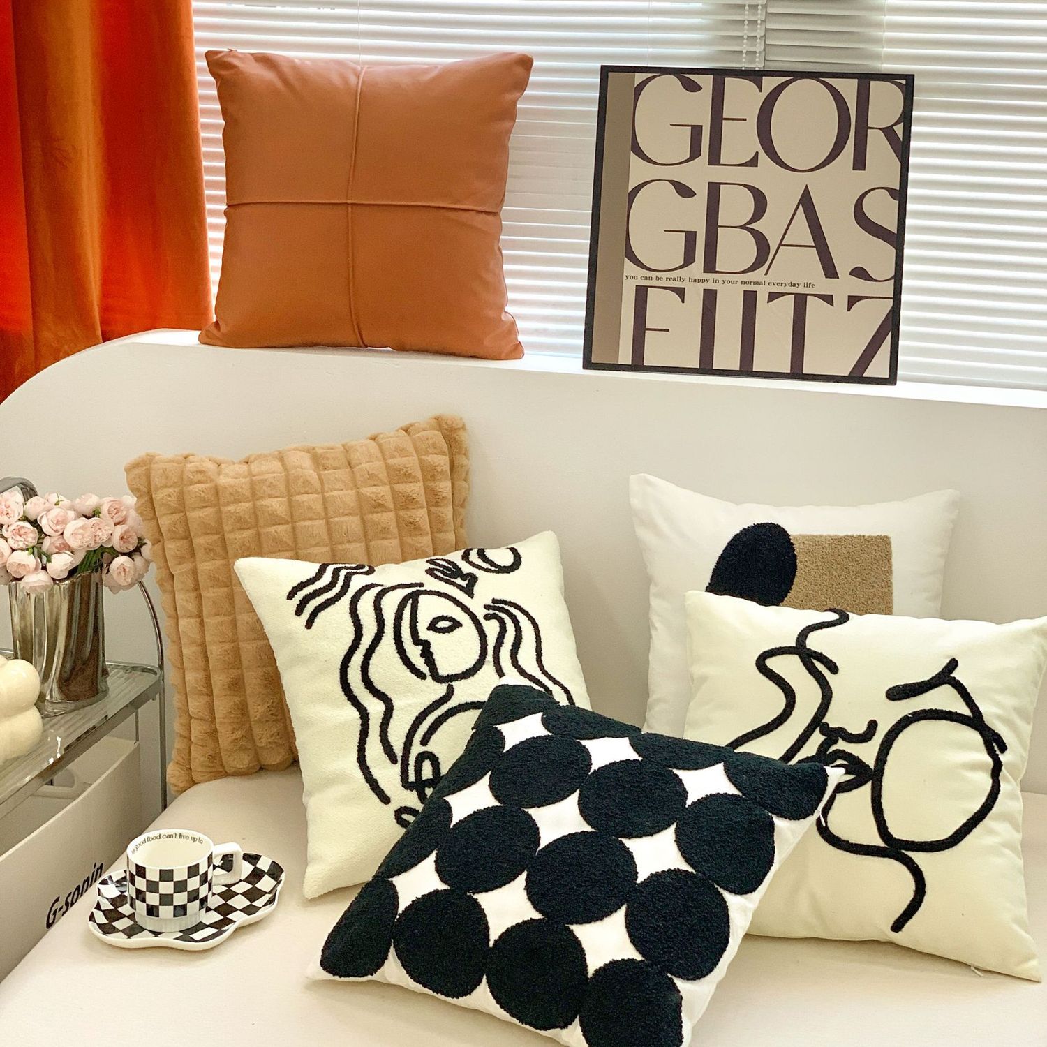 Living Room Sofa Pillow Retro Model Room PU Leather Backrest Pillow