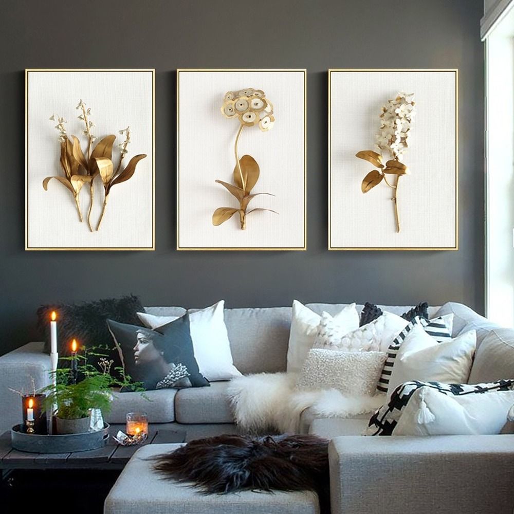 Simple Modern Single Golden Leaf Flower Painting Spray Painting Wall Decorative Painting