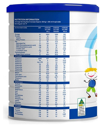 Oz Farm Kid&#39;s Care Complete Nutrition Milk Powder Forumla Children 1-10 Years (900g)