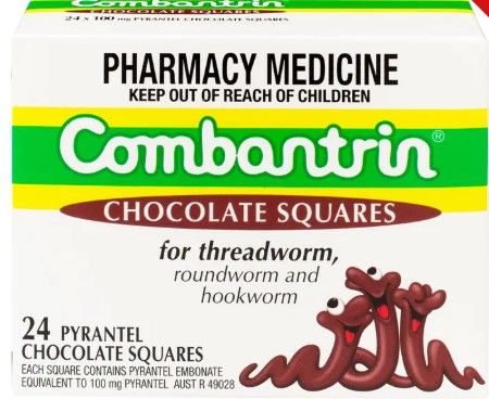 Combantrin Chocolate Squares for threadworm, roundworm and hookworm (24 pcs) (Exp: 06/27)