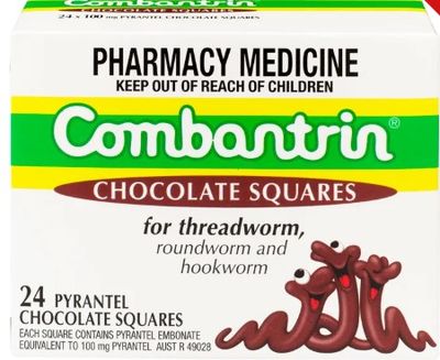 Combantrin Chocolate Squares for threadworm, roundworm and hookworm (24 pcs) (Exp: 06/27)