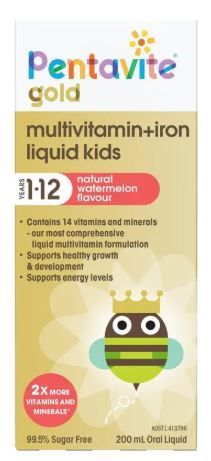 Pentavite Gold Multivitamin + Iron Liquid - Year 1-12 (200ml) Exp 11/2027