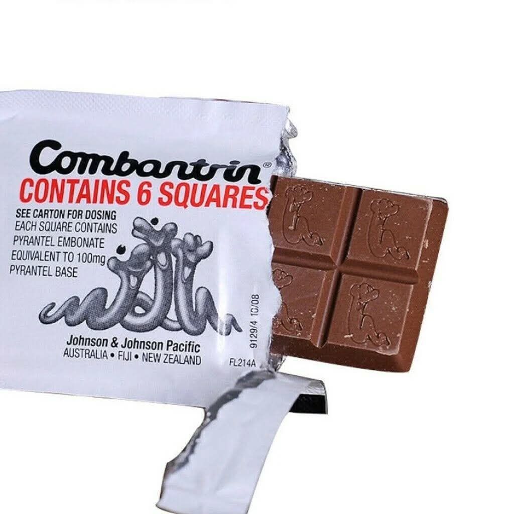 Combantrin Chocolate Squares  for  threadworm, roundworm and hookworm (6 pcs) (Exp: 06/27