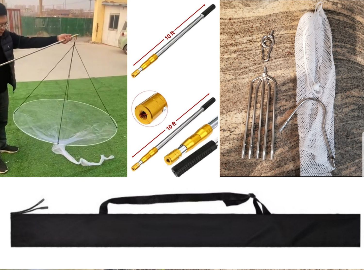 Ballyhoo Hoop Net Universal Telescopic 10ft Pole with Accessories &amp; Carrying Bag