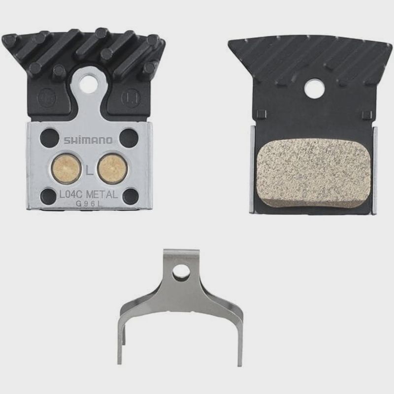 Shimano L04C disc pads and spring, alloy/stainless back with cooling fins, metal sinte