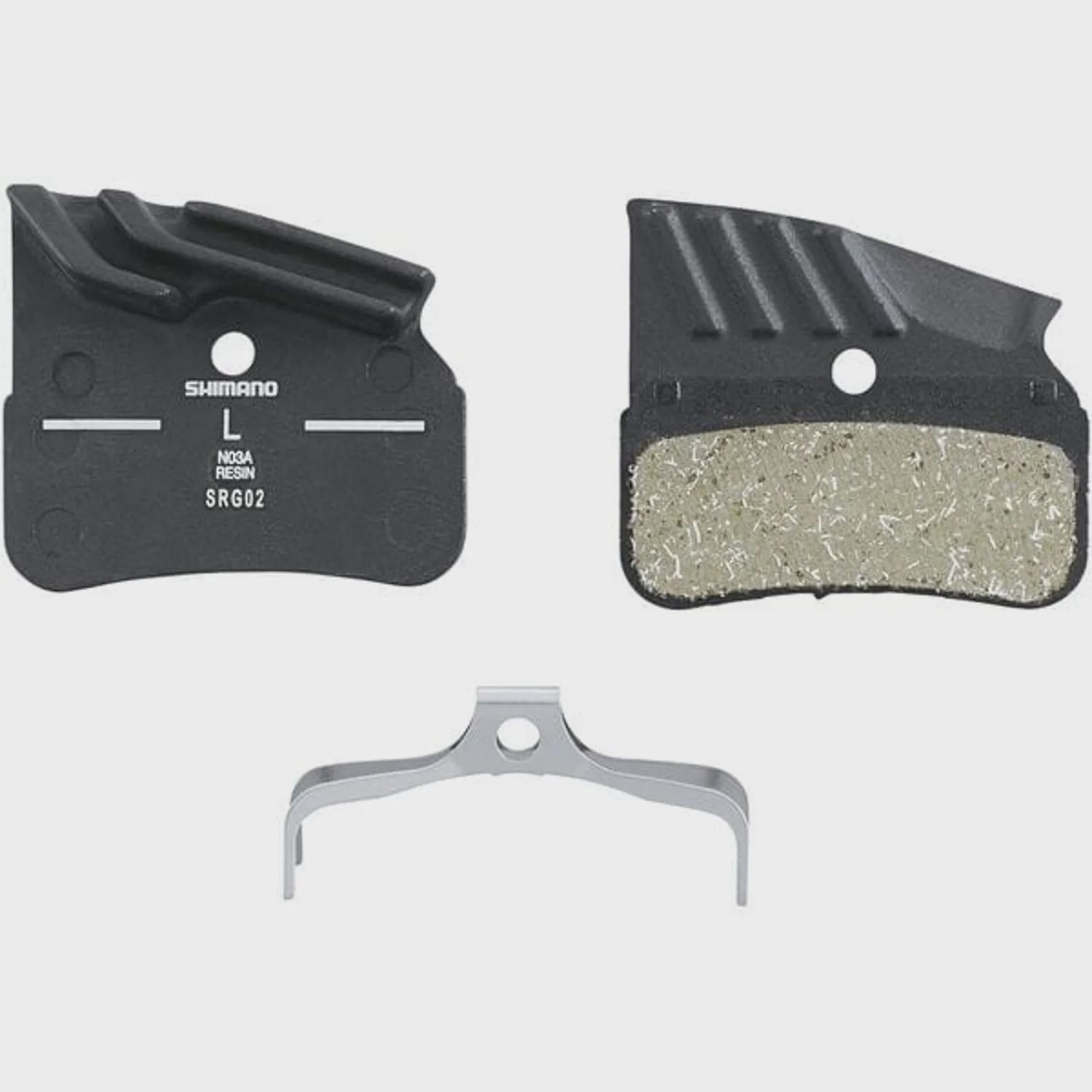 Shimano N03A disc pads and spring, alloy back with cooling fins, resin