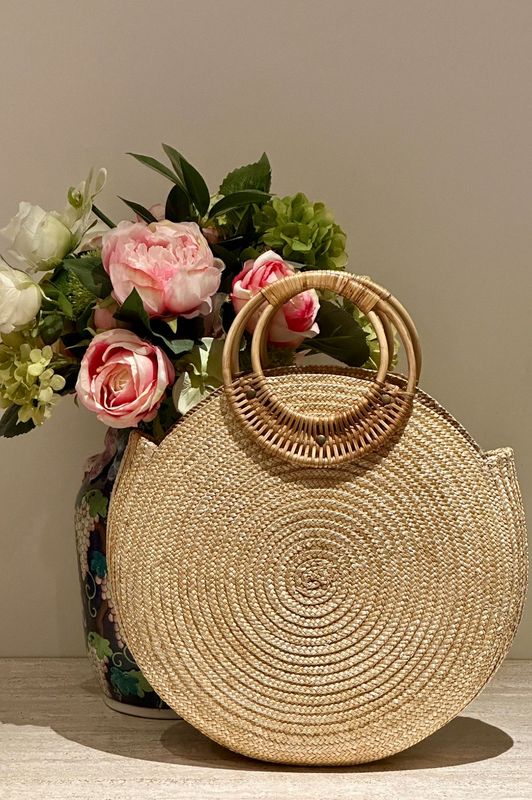 Top handle rattan bag