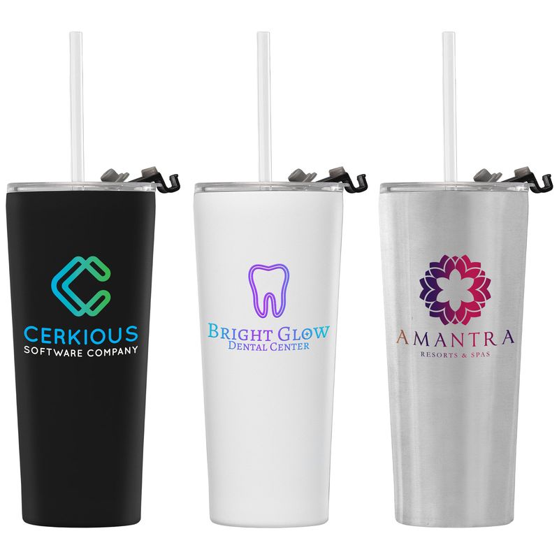 Excalibur - 22 oz. Double-Wall Stainless Tumbler with Straw?? - ColorJet